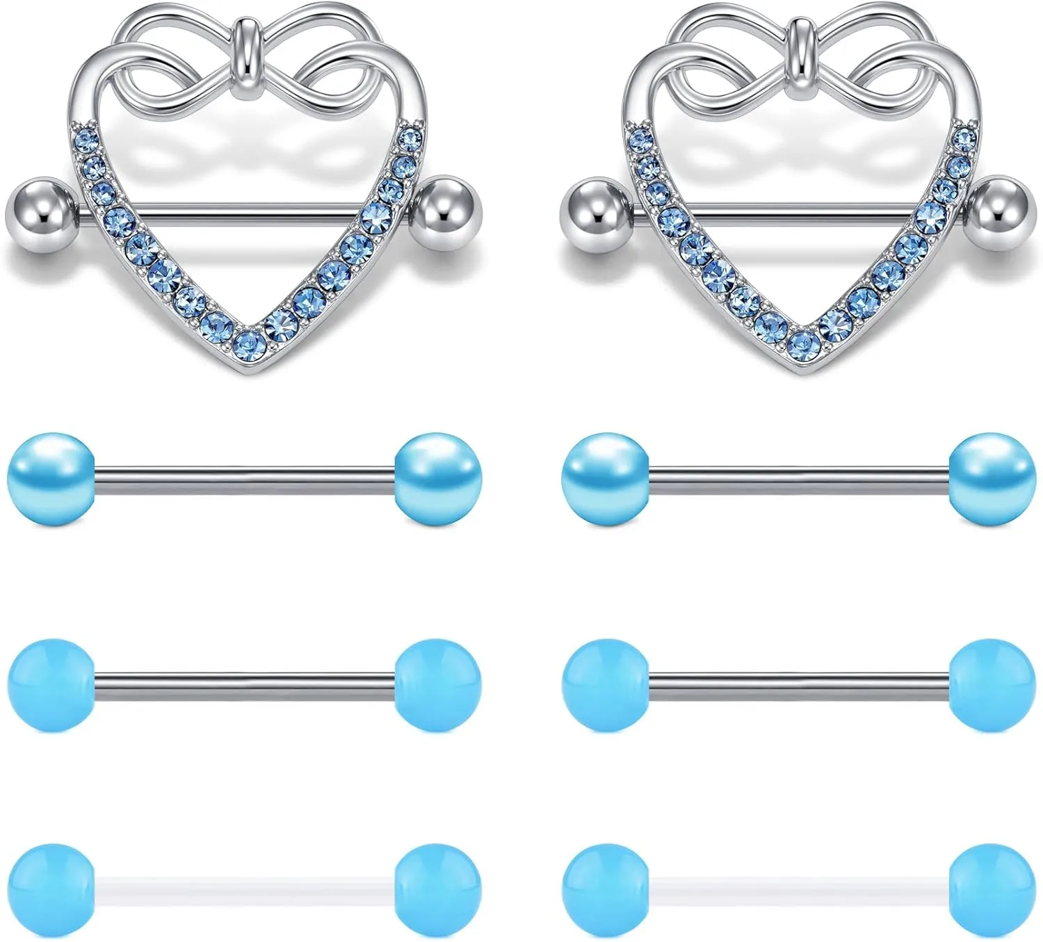 FECTAS 14G Nipple Piercing Jewelry Tongue Rings 4 pairs Nipple Rings Surgical Steel Piercing Retainer for Women Pink Purple Blue