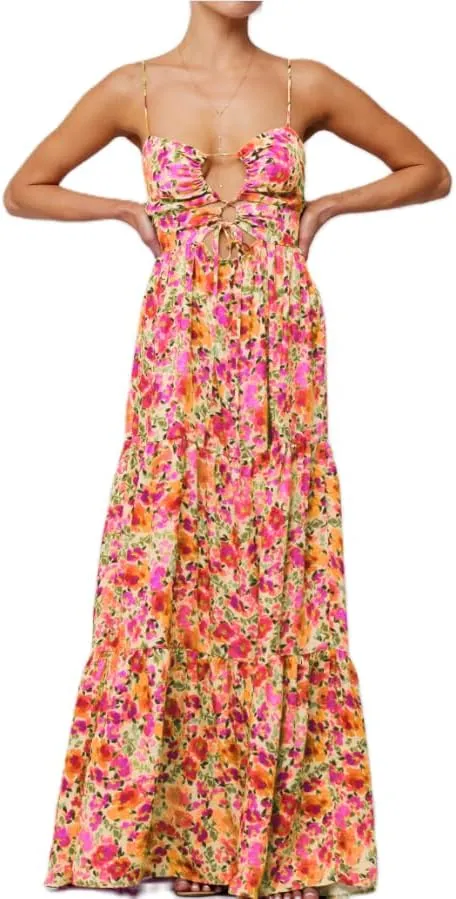 FEORJGP Womens Summer Spaghetti Strap Long Dress Boho Low Cut Dress Backless Flowy Midi Dress Bohemian Maxi Dresses Beachwear