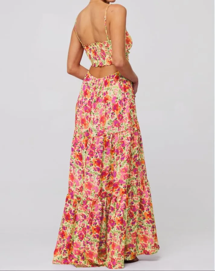 FEORJGP Womens Summer Spaghetti Strap Long Dress Boho Low Cut Dress Backless Flowy Midi Dress Bohemian Maxi Dresses Beachwear
