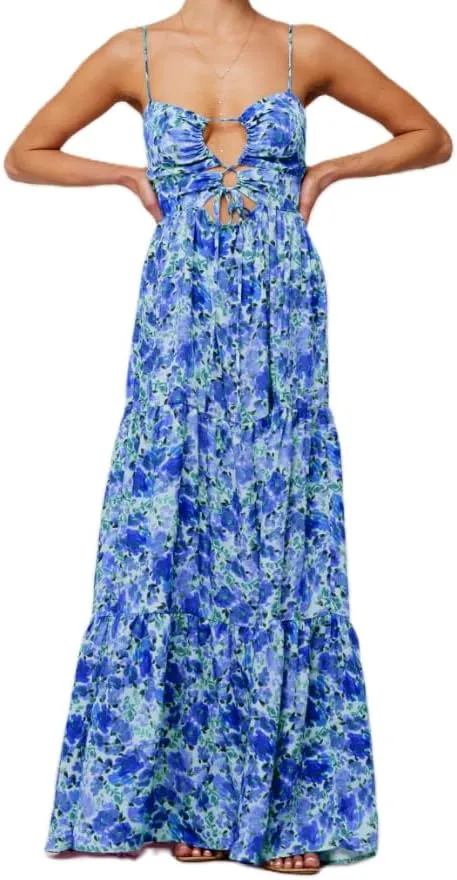 FEORJGP Womens Summer Spaghetti Strap Long Dress Boho Low Cut Dress Backless Flowy Midi Dress Bohemian Maxi Dresses Beachwear