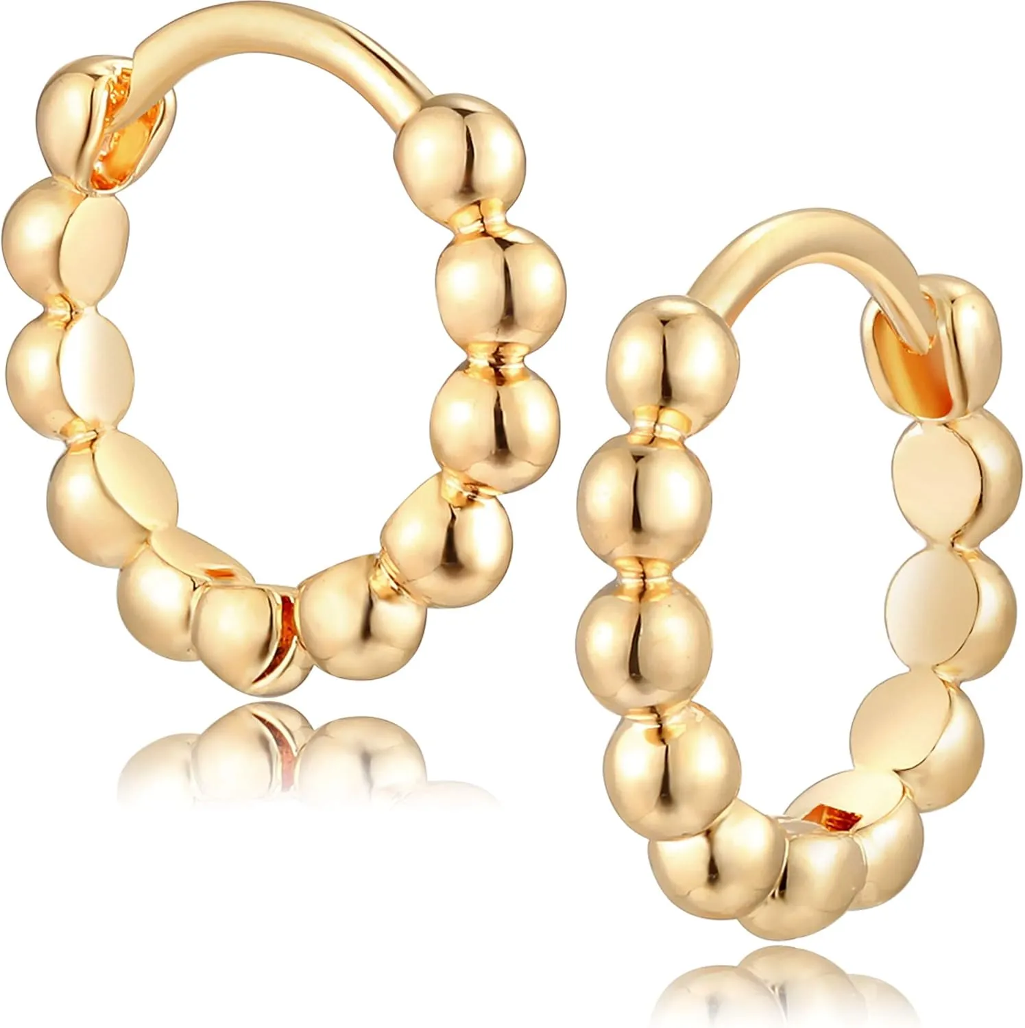 Fettero Women Gold Huggie Hoop Earrings 14K Gold Plated Small Hoop Earrings Beaded Hoop Earrings for Everyday Wear Tiny Boho Beach Slepper Earrings Simple Delicate Hypoallergenic Jewelry