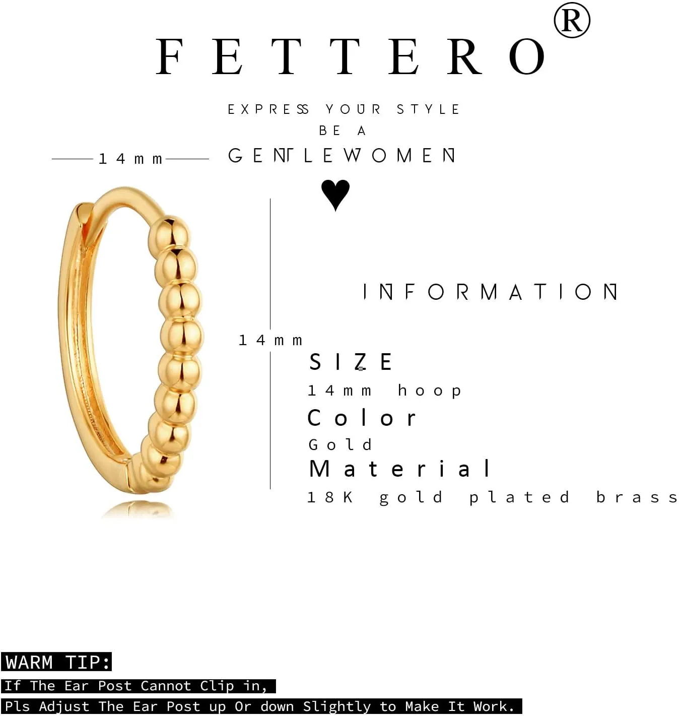 Fettero Women Gold Huggie Hoop Earrings 14K Gold Plated Small Hoop Earrings Beaded Hoop Earrings for Everyday Wear Tiny Boho Beach Slepper Earrings Simple Delicate Hypoallergenic Jewelry