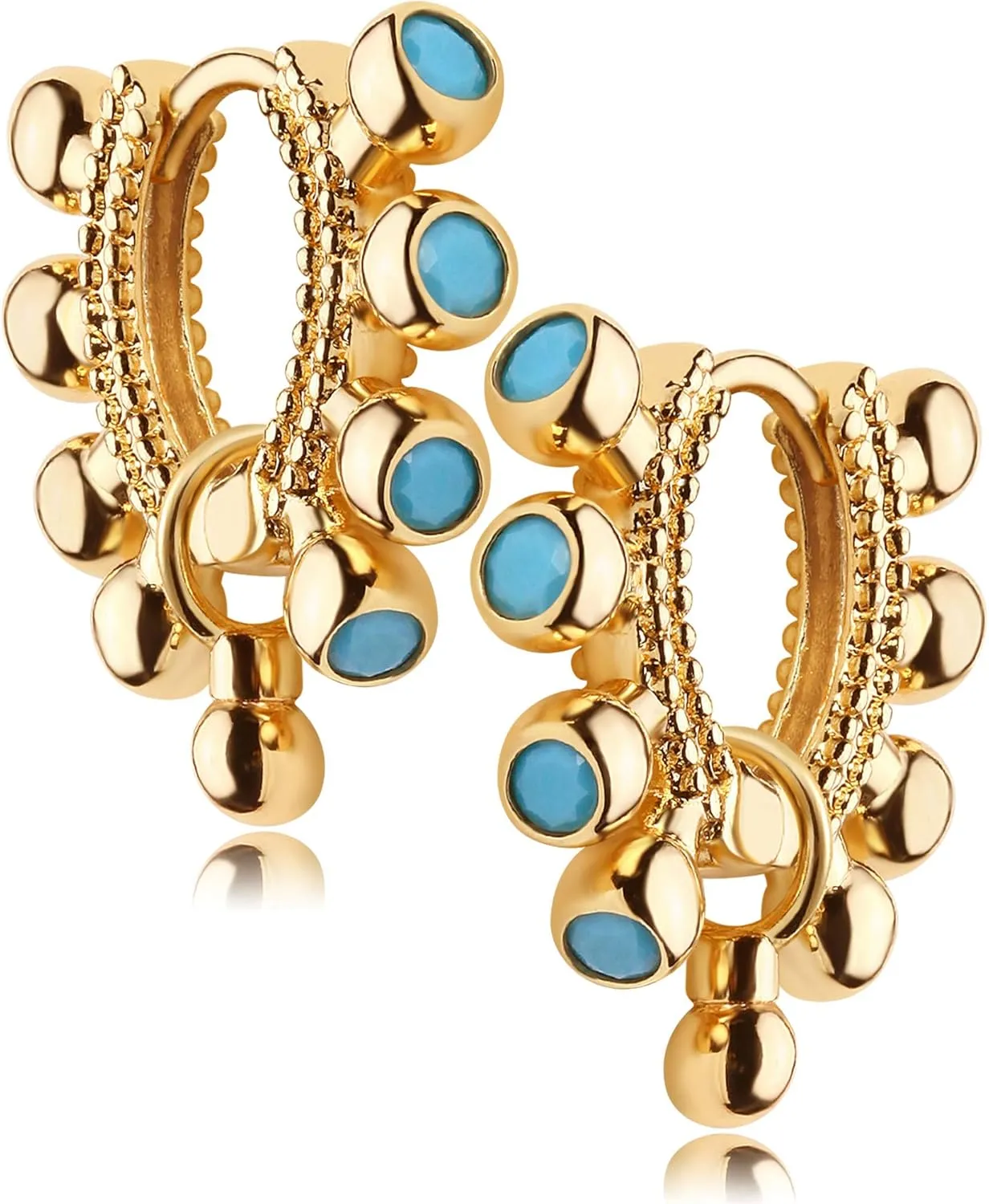 Fettero Women Gold Huggie Hoop Earrings 14K Gold Plated Small Hoop Earrings Beaded Hoop Earrings for Everyday Wear Tiny Boho Beach Slepper Earrings Simple Delicate Hypoallergenic Jewelry