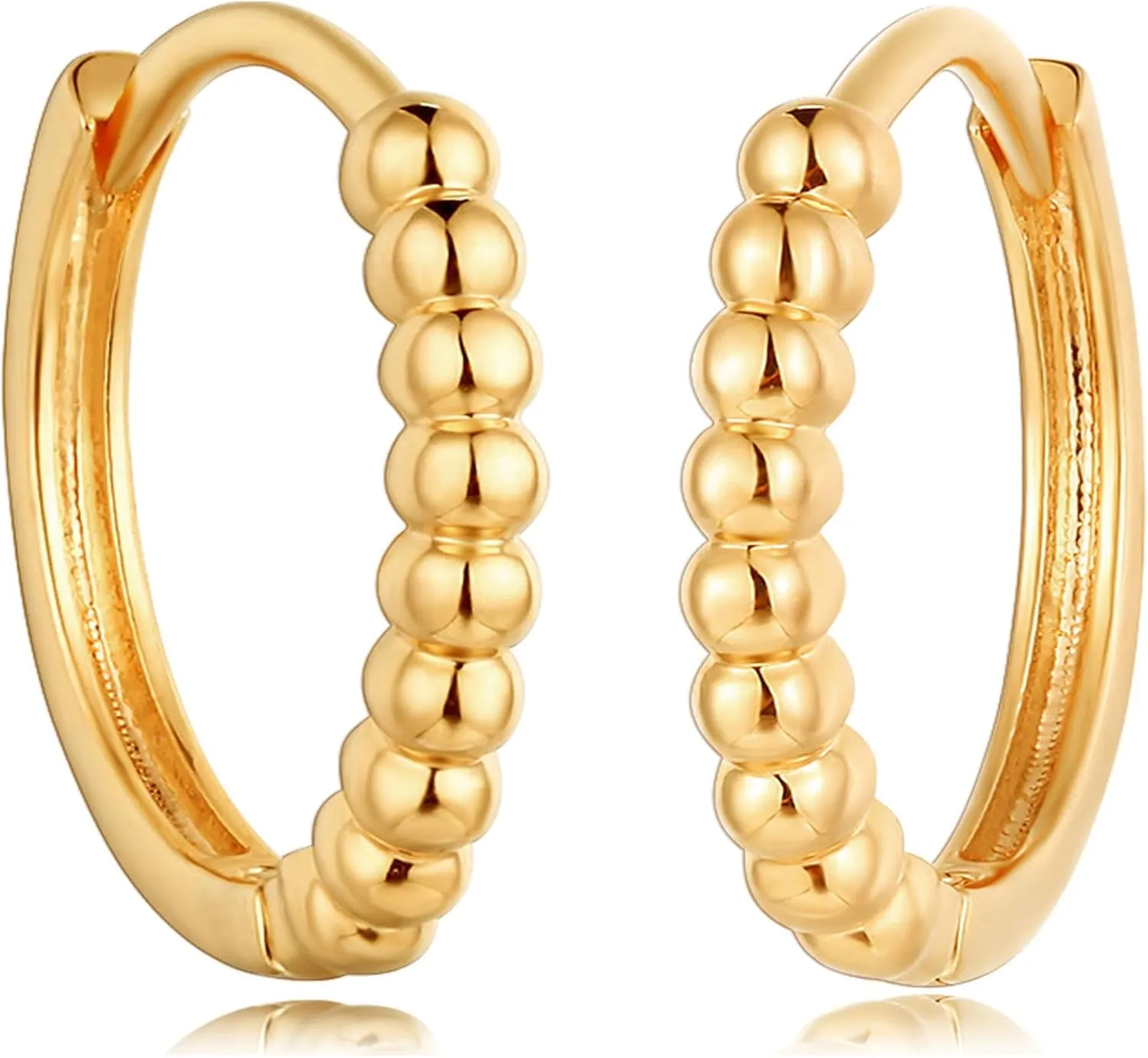Fettero Women Gold Huggie Hoop Earrings 14K Gold Plated Small Hoop Earrings Beaded Hoop Earrings for Everyday Wear Tiny Boho Beach Slepper Earrings Simple Delicate Hypoallergenic Jewelry