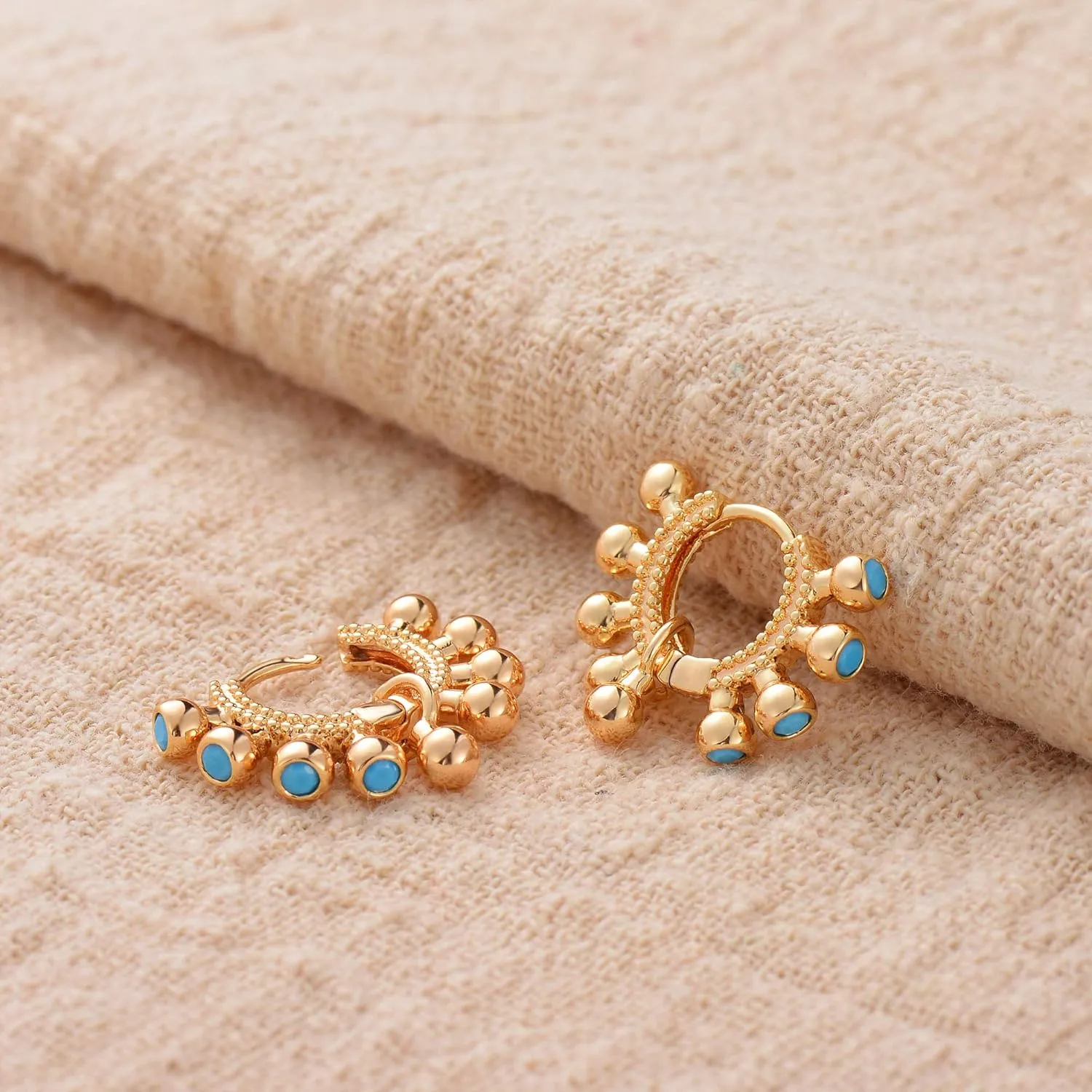 Fettero Women Gold Huggie Hoop Earrings 14K Gold Plated Small Hoop Earrings Beaded Hoop Earrings for Everyday Wear Tiny Boho Beach Slepper Earrings Simple Delicate Hypoallergenic Jewelry