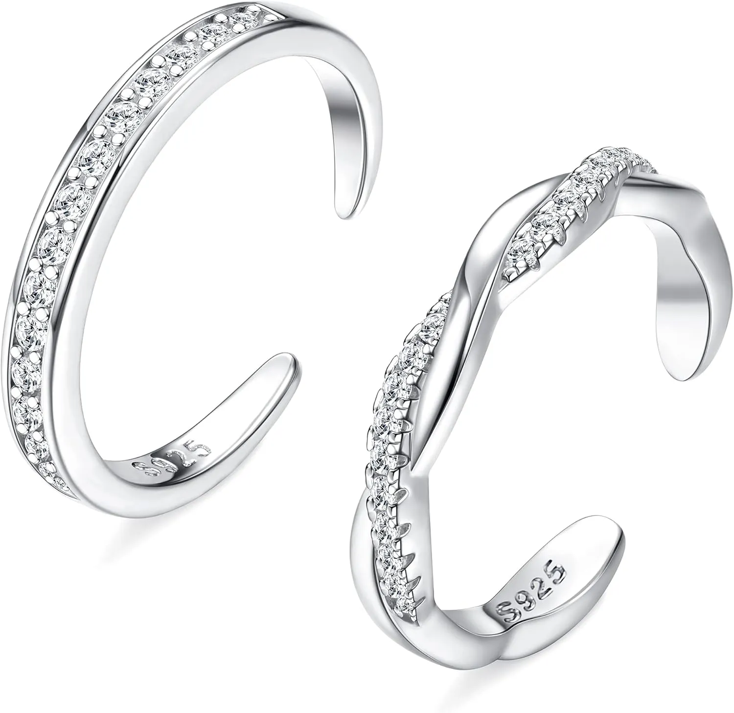 FIASASO 2 Pcs Sterling Silver Toe Rings for Women Adjustable Band Toe Rings Summer Beach Open Toe Ring Foot Jewelry Set