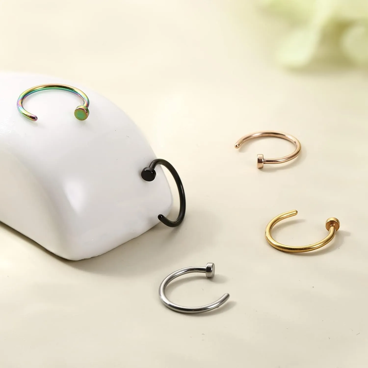 FIBO STEEL 18G-22G 5PCS Stainless Steel Body Jewelry Piercing Nose Ring Hoop for Women