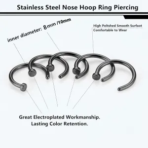 FIBO STEEL 18G-22G 5PCS Stainless Steel Body Jewelry Piercing Nose Ring Hoop for Women