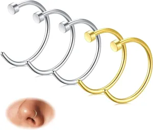 FIBO STEEL 18G-22G 5PCS Stainless Steel Body Jewelry Piercing Nose Ring Hoop for Women