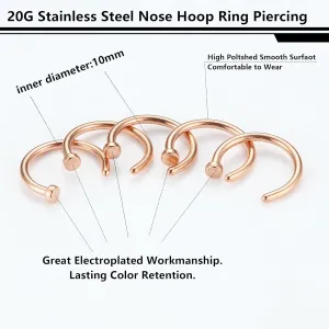 FIBO STEEL 18G-22G 5PCS Stainless Steel Body Jewelry Piercing Nose Ring Hoop for Women