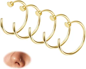 FIBO STEEL 18G-22G 5PCS Stainless Steel Body Jewelry Piercing Nose Ring Hoop for Women