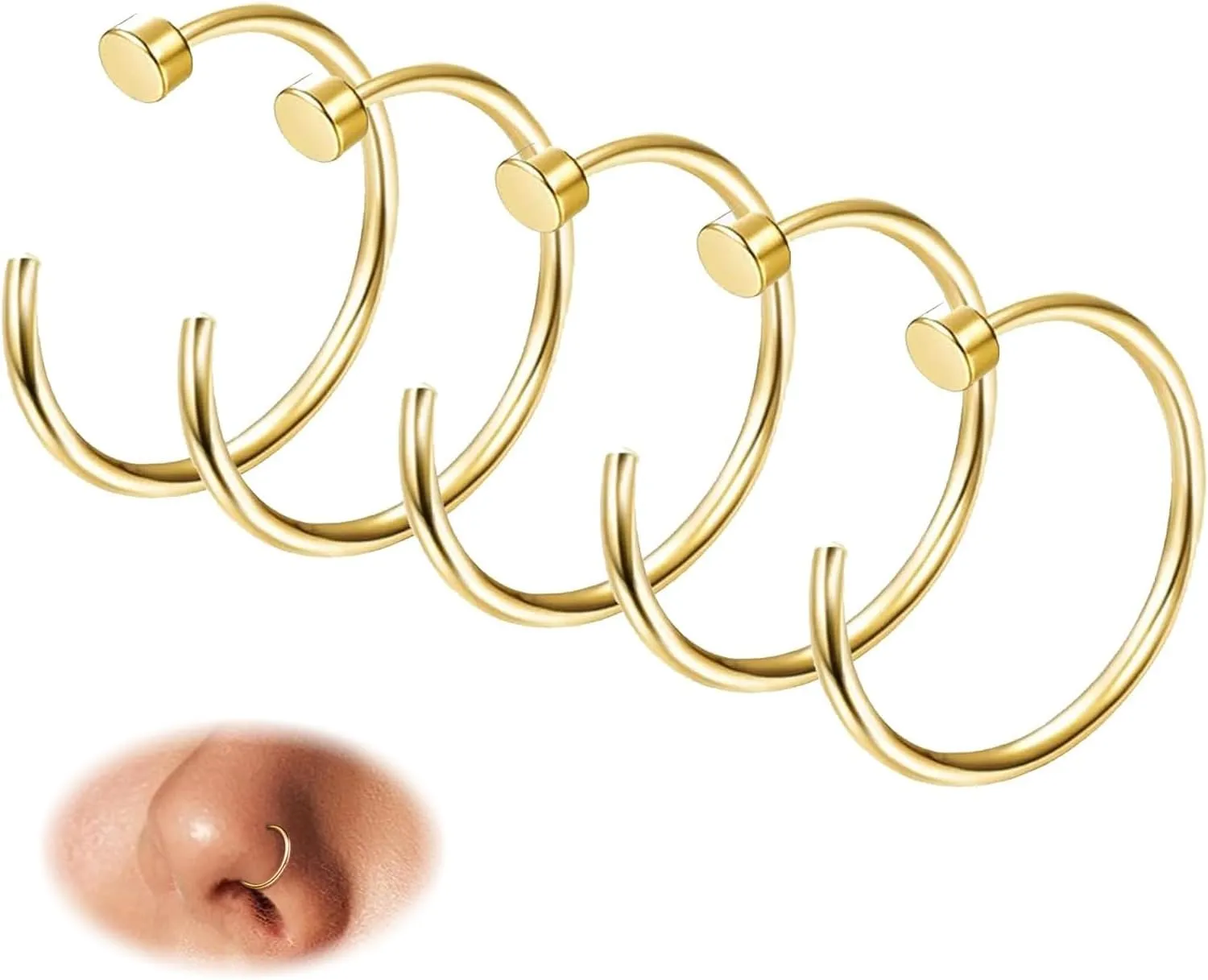 FIBO STEEL 18G-22G 5PCS Stainless Steel Body Jewelry Piercing Nose Ring Hoop for Women