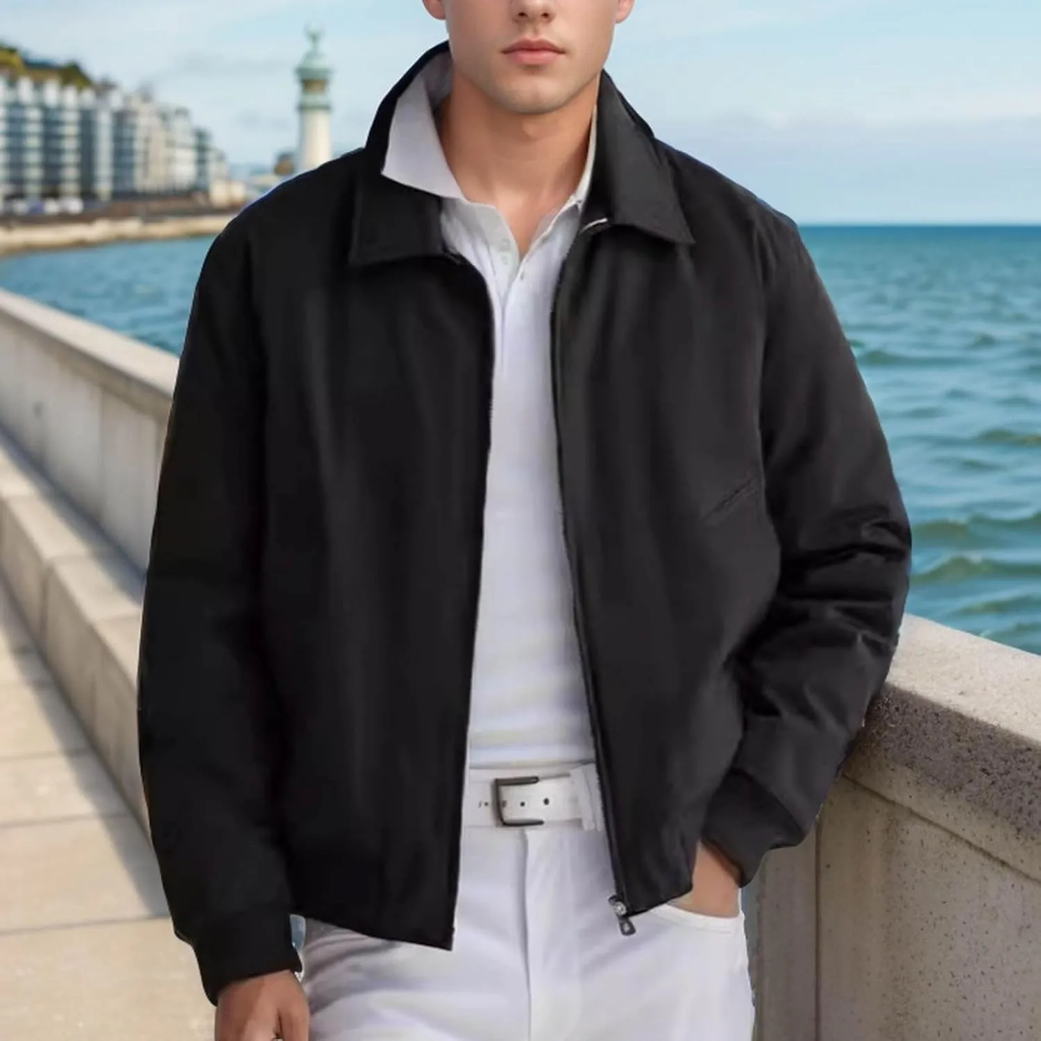 Finelylove Mens Lightweight Varsity Bomber Jacket Laydown Water Resistant Windbreaker Casual Stylish Spring Fall Jacket