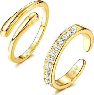 FINREZIO 2PCS 14K Gold Fillled Toe Rings for Women Cute Hug CZ Flower Simple Band Toe Rings Beach Summer Foot Jewelry for Women