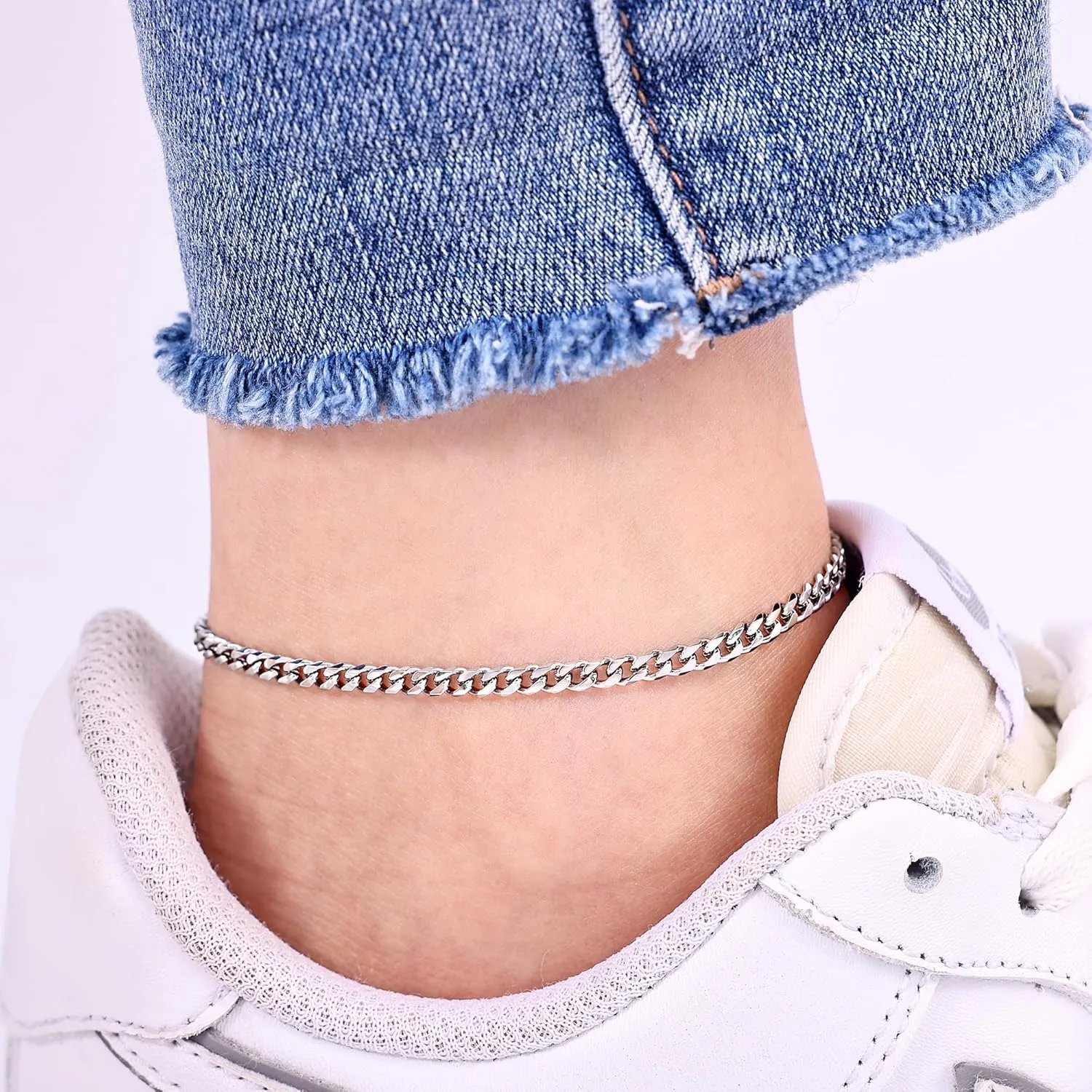 Fiusem Silver Tone/Gold Anklet for Women, 3.5mm Stainless Steel Cuban link Chain Anklets for Women, Women's Anklets 9"/10"/11"