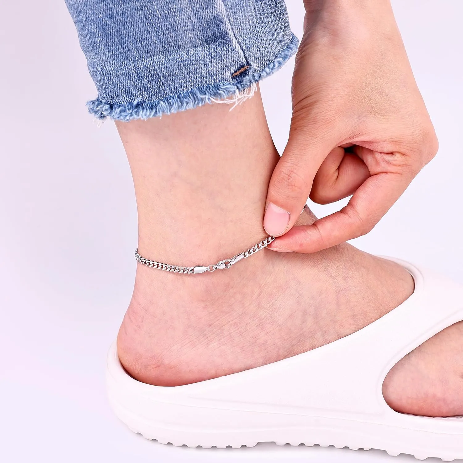 Fiusem Silver Tone/Gold Anklet for Women, 3.5mm Stainless Steel Cuban link Chain Anklets for Women, Women's Anklets 9"/10"/11"