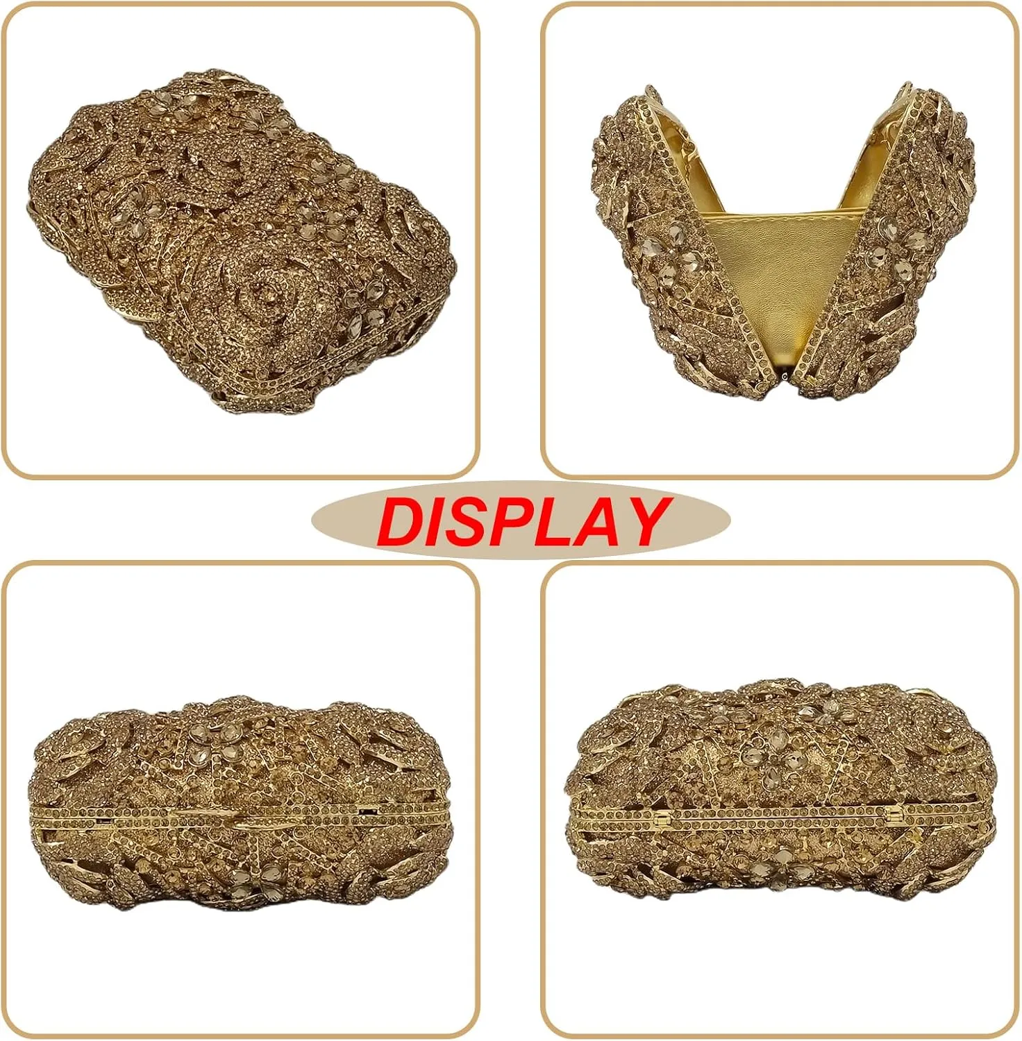Five Rose Flowers Box Crystal Clutch Elegant Formal Wedding Bridal Evening Bags for Women Rhinestone Handbags Purse