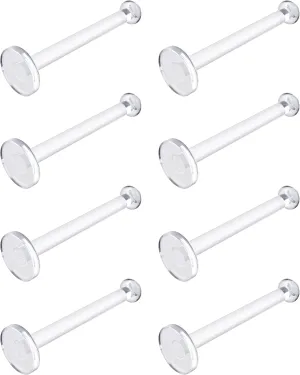 Flat Clear Tongue Ring For Work, Surgery - 14g Hypoallergenic Flat Tongue Rings For Women - 16mm (5/8) Flexible Straight Barbell Bioflex Plastic Tongue Rings Piercing Retainer Jewelry Spacers (8pcs)