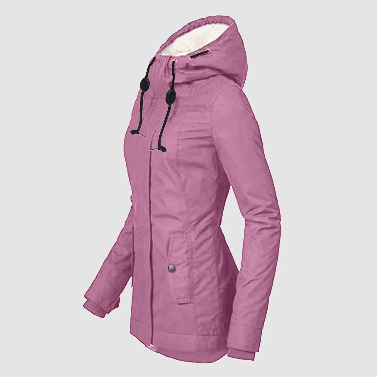 Fleece Coat for Women Long Sleeve Button Full Zip Up Plain Hooded Plush Jacket with Pocket Plus Size Trendy Autumn Winter