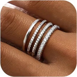 Florideco Stackable Gold Rings for Women 14K Gold Plated Stackable Thin Ring Minimalist Non Tarnish Cubic Zirconia Band Rings Dainty Trendy Statement Stacking Ring Set Size 5-10