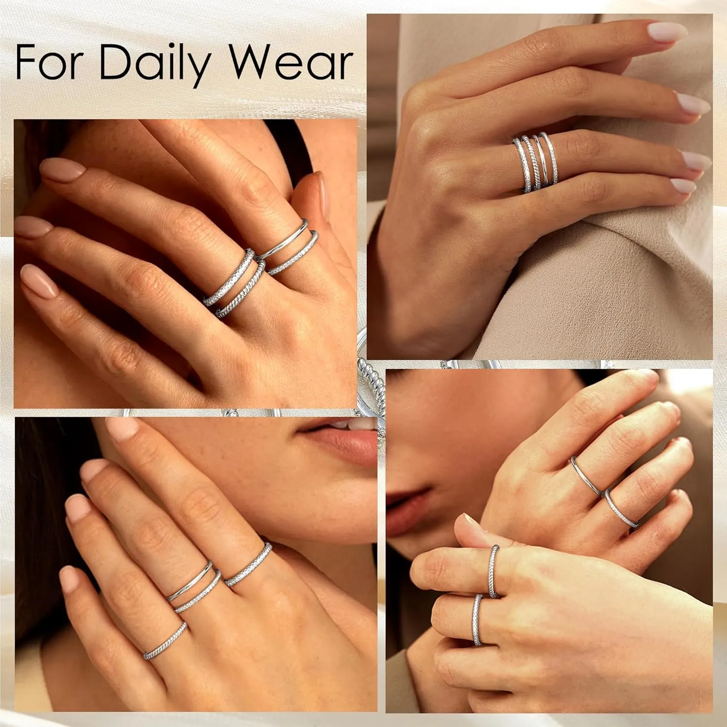 Florideco Stackable Gold Rings for Women 14K Gold Plated Stackable Thin Ring Minimalist Non Tarnish Cubic Zirconia Band Rings Dainty Trendy Statement Stacking Ring Set Size 5-10
