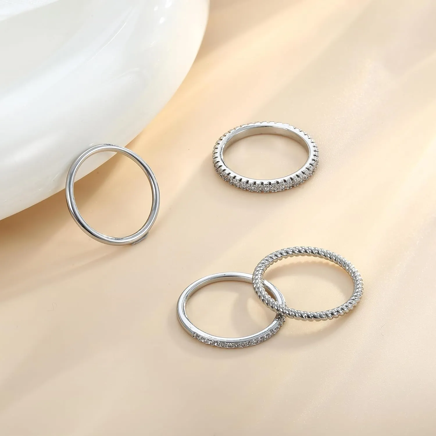 Florideco Stackable Gold Rings for Women 14K Gold Plated Stackable Thin Ring Minimalist Non Tarnish Cubic Zirconia Band Rings Dainty Trendy Statement Stacking Ring Set Size 5-10