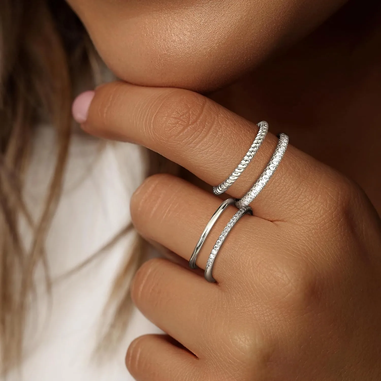 Florideco Stackable Gold Rings for Women 14K Gold Plated Stackable Thin Ring Minimalist Non Tarnish Cubic Zirconia Band Rings Dainty Trendy Statement Stacking Ring Set Size 5-10