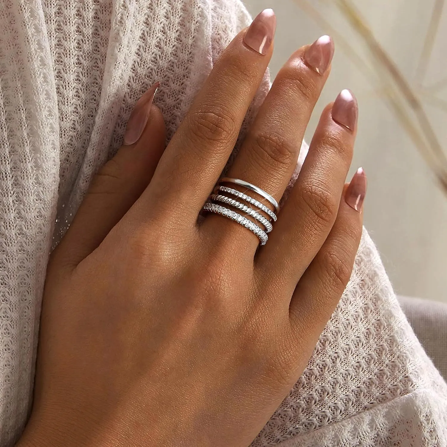 Florideco Stackable Gold Rings for Women 14K Gold Plated Stackable Thin Ring Minimalist Non Tarnish Cubic Zirconia Band Rings Dainty Trendy Statement Stacking Ring Set Size 5-10
