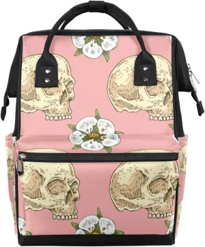 Flower Skulls Printed Diaper Bag Tote Large Capacity Waterproof with Adjustable Shoulder Strap and Pram Straps Mommy Bag for Hospital Beach Weekender Travel