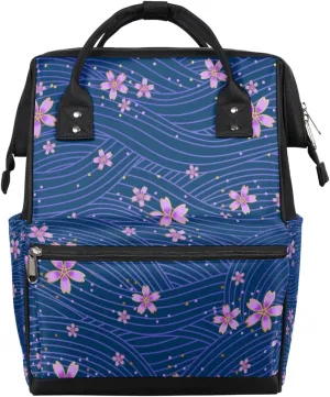Flowers Floral Blue Background Diaper Bag Tote Large Capacity Waterproof with Adjustable Shoulder Strap and Pram Straps Mommy Bag for Hospital Beach Weekender Travel