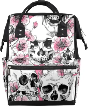 Flowers Skulls Diaper Bag Tote Large Capacity Waterproof with Adjustable Shoulder Strap and Pram Straps Mommy Bag for Hospital Beach Weekender Travel
