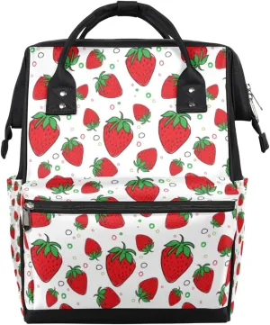 Fruits Strawberry Design Diaper Bag Tote Large Capacity Waterproof with Adjustable Shoulder Strap and Pram Straps Mommy Bag for Hospital Beach Weekender Travel