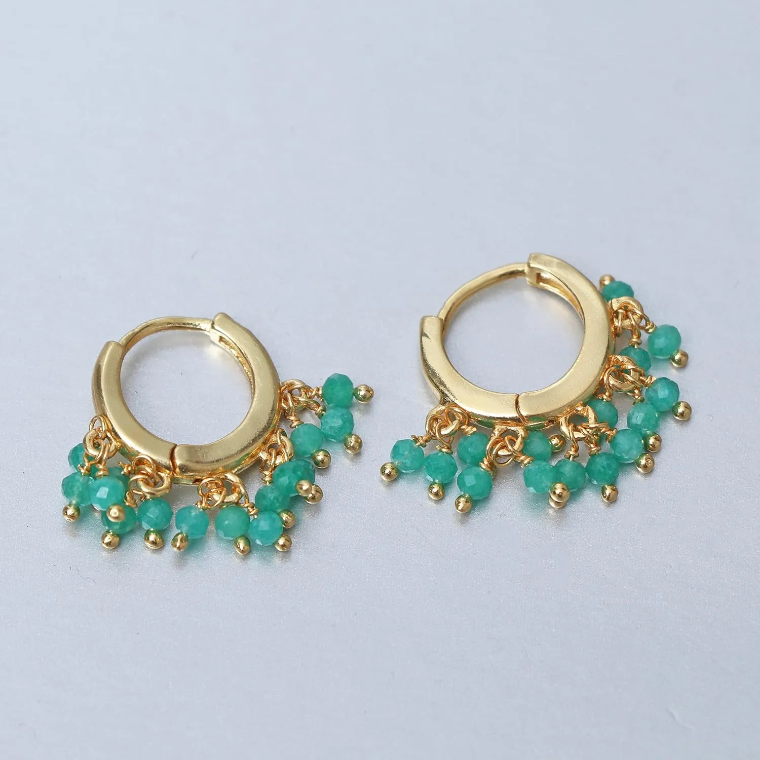 Gempires Natural Green Jade Beaded Earrings Lightweight Dangling Jewelry Hypoallergenic Gold Plated Minimalist Dangle Women Earrings