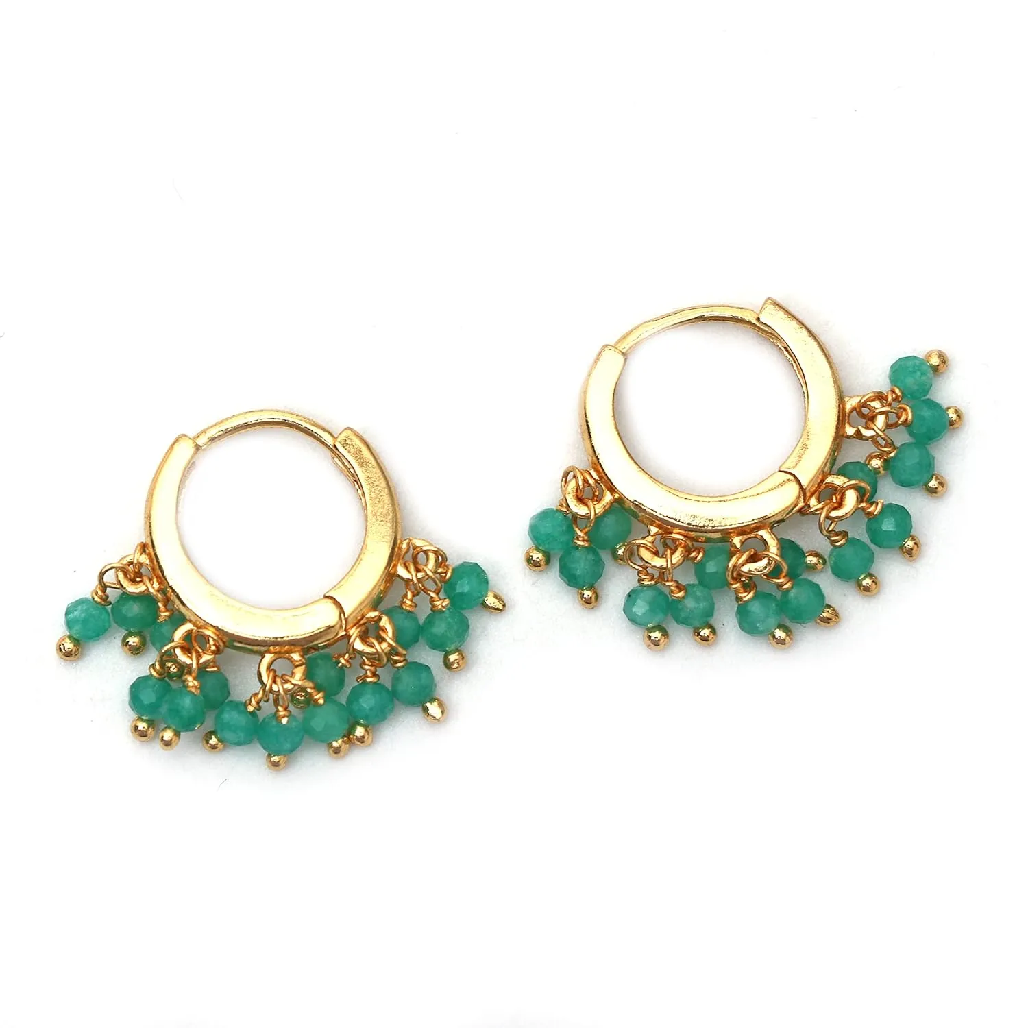 Gempires Natural Green Jade Beaded Earrings Lightweight Dangling Jewelry Hypoallergenic Gold Plated Minimalist Dangle Women Earrings