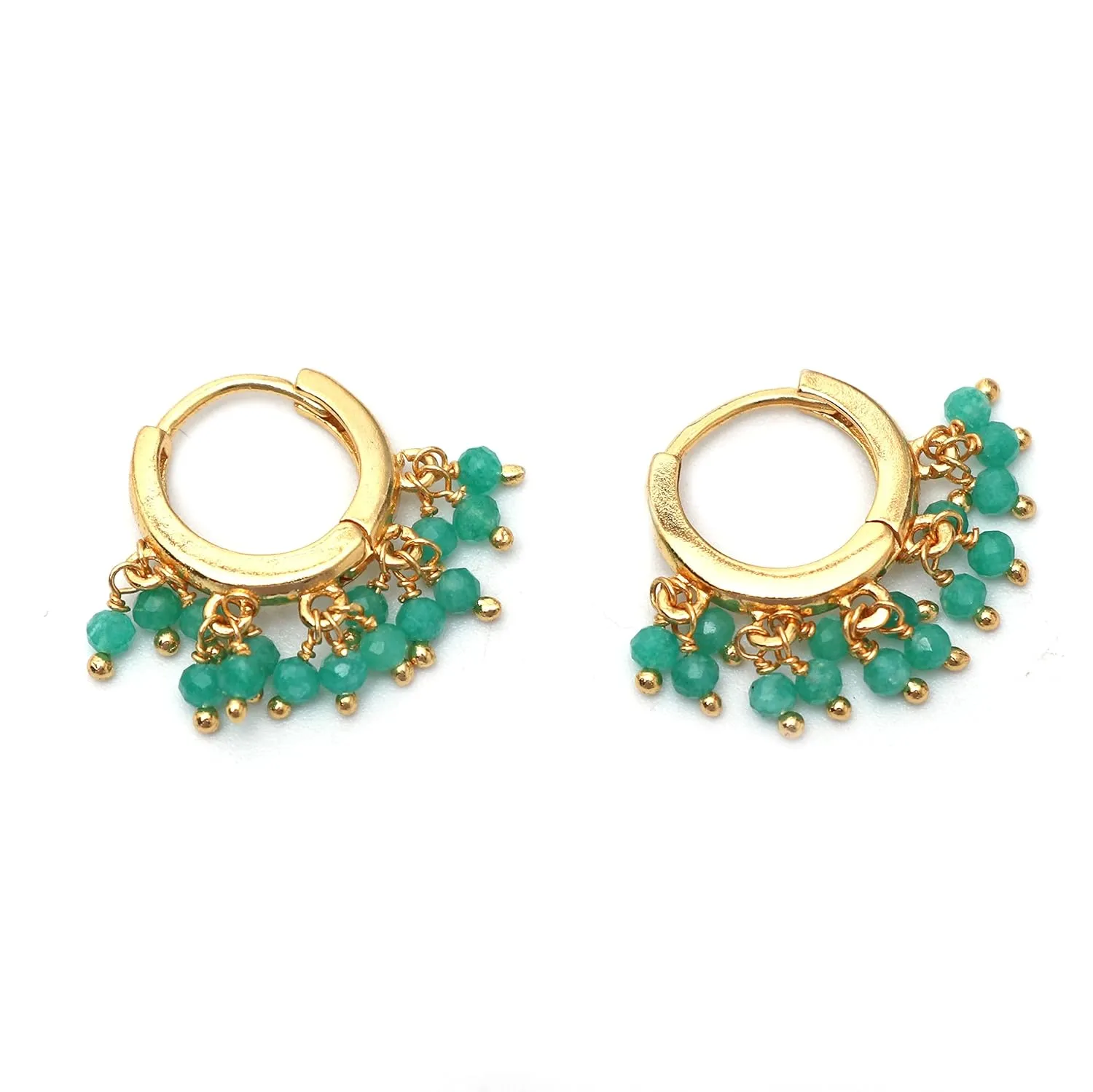 Gempires Natural Green Jade Beaded Earrings Lightweight Dangling Jewelry Hypoallergenic Gold Plated Minimalist Dangle Women Earrings