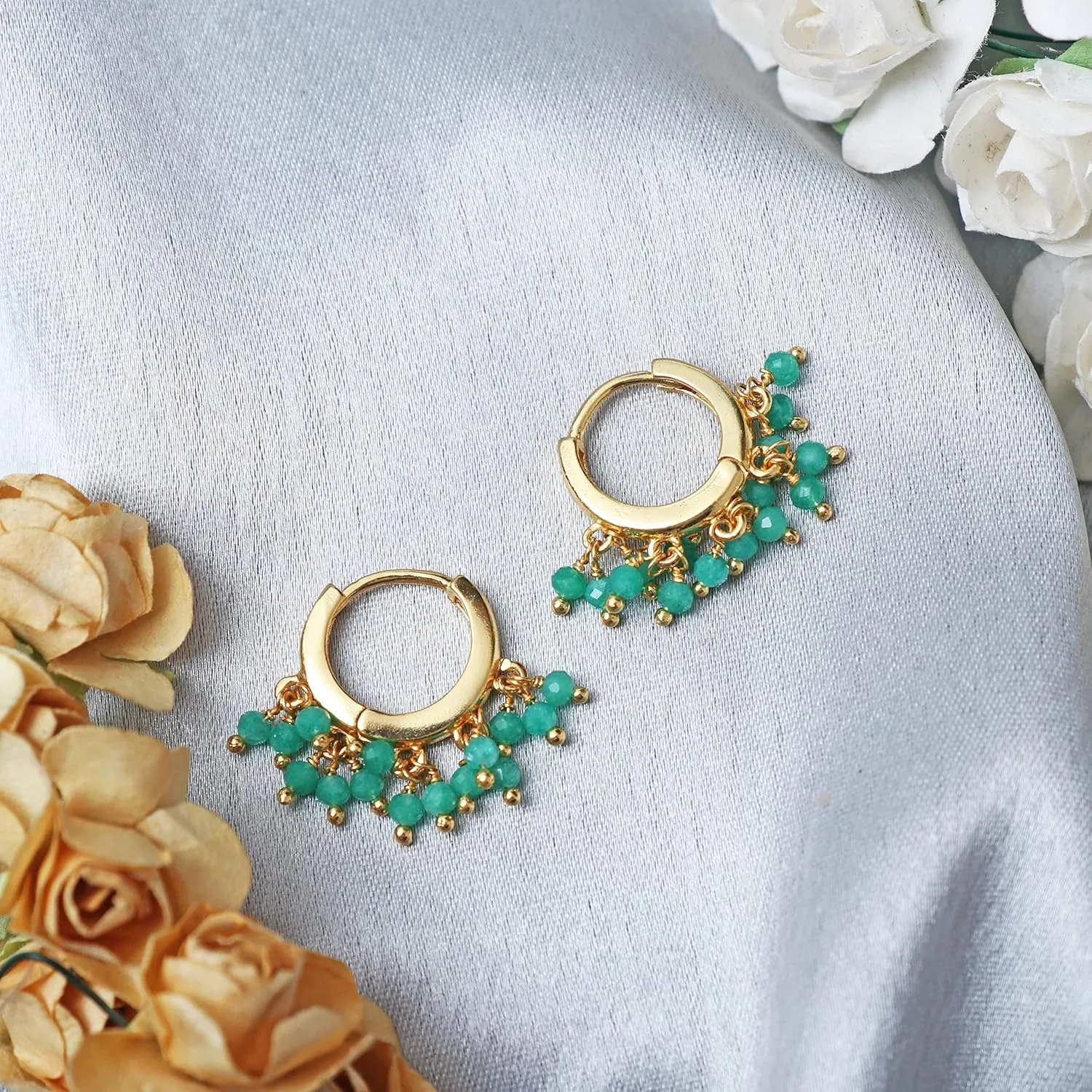 Gempires Natural Green Jade Beaded Earrings Lightweight Dangling Jewelry Hypoallergenic Gold Plated Minimalist Dangle Women Earrings