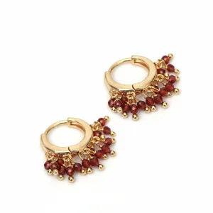 Gempires Natural Red Garnet Beads Hoop Earring January Birthstone Earrings for Women Gold Plated Handmade Jewelry Gift For Her