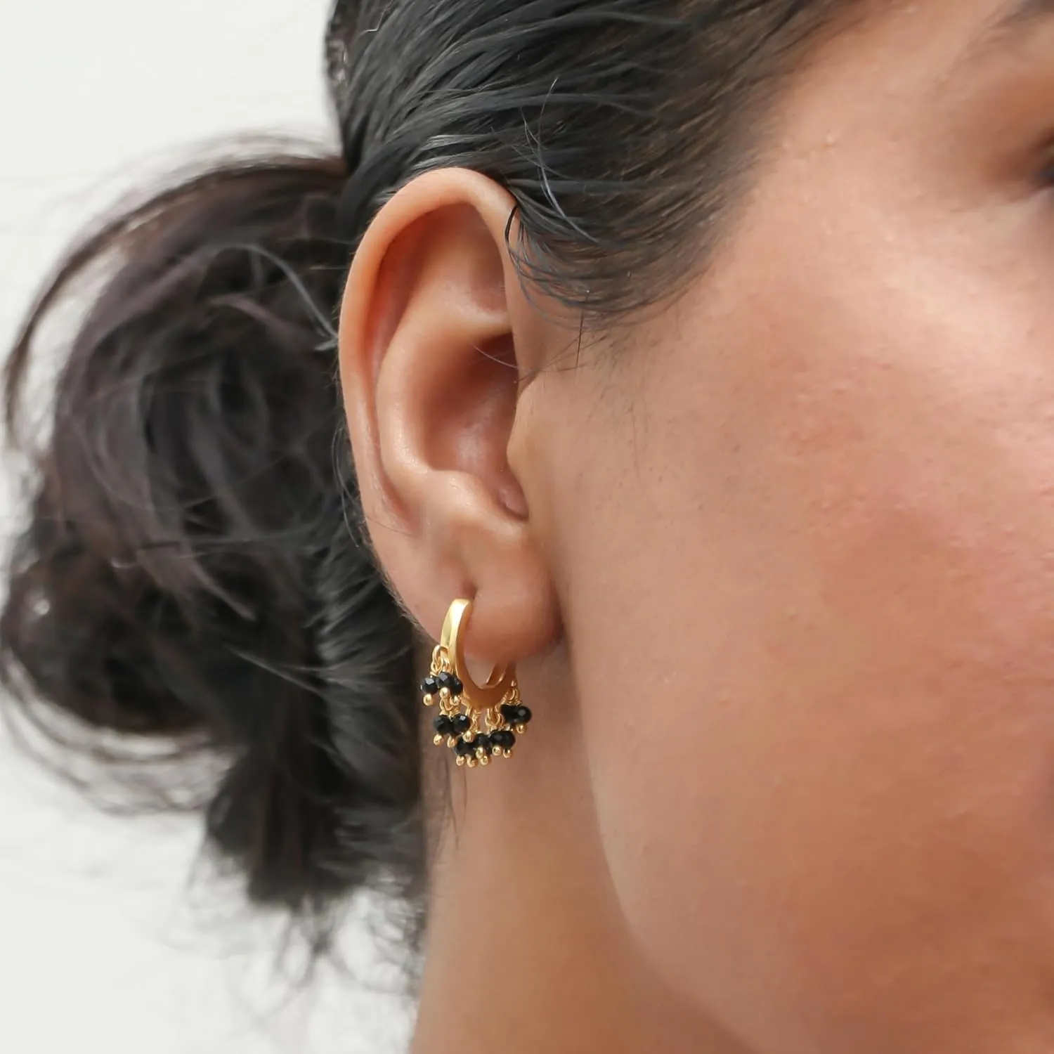 Gempires Natural Red Garnet Beads Hoop Earring January Birthstone Earrings for Women Gold Plated Handmade Jewelry Gift For Her