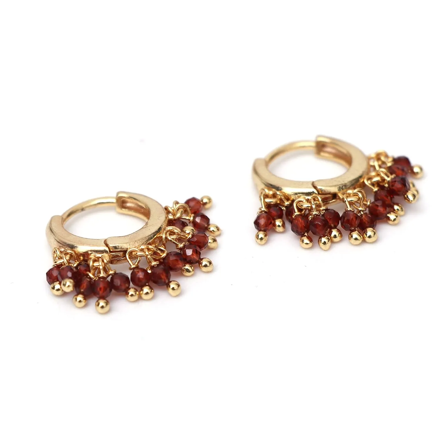 Gempires Natural Red Garnet Beads Hoop Earring January Birthstone Earrings for Women Gold Plated Handmade Jewelry Gift For Her