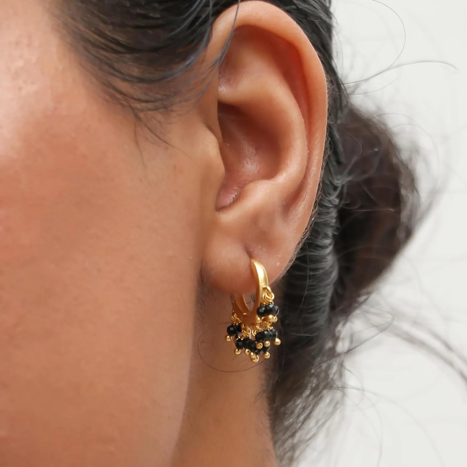 Gempires Natural Red Garnet Beads Hoop Earring January Birthstone Earrings for Women Gold Plated Handmade Jewelry Gift For Her