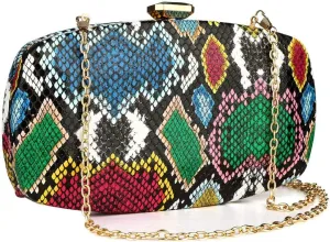 Gets Multicolor Snakeskin Purse for Women Box Evening Bag Green Snakeskin Clutch Handbag Party Wedding