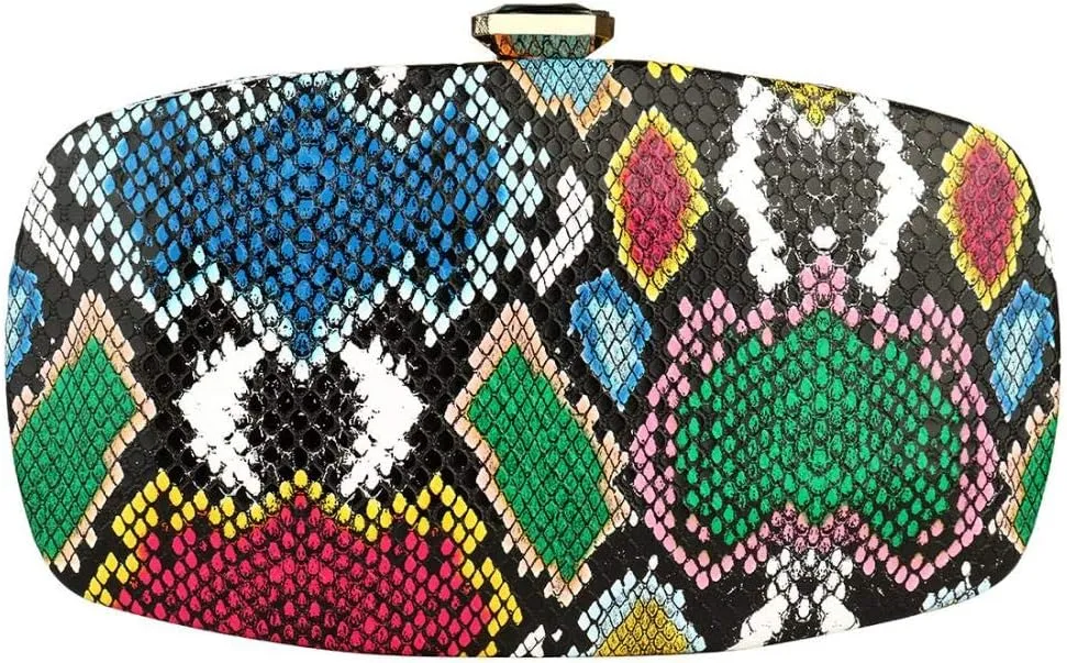 Gets Multicolor Snakeskin Purse for Women Box Evening Bag Green Snakeskin Clutch Handbag Party Wedding