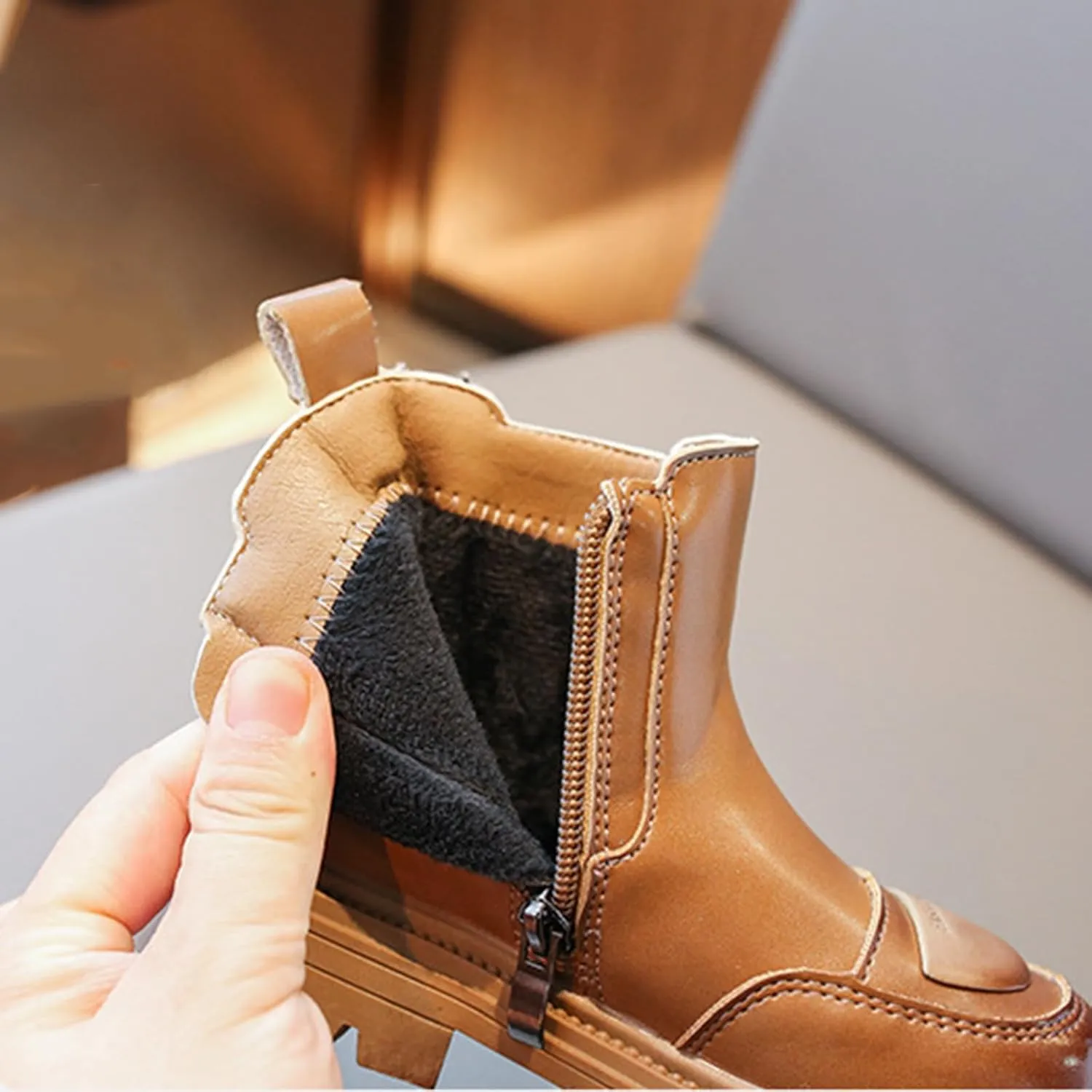 Girl Boots Kids Ankle Boots Chunky Low Heel Booties Western Walking Shoes Combat Ankle Work Boots with Zipper