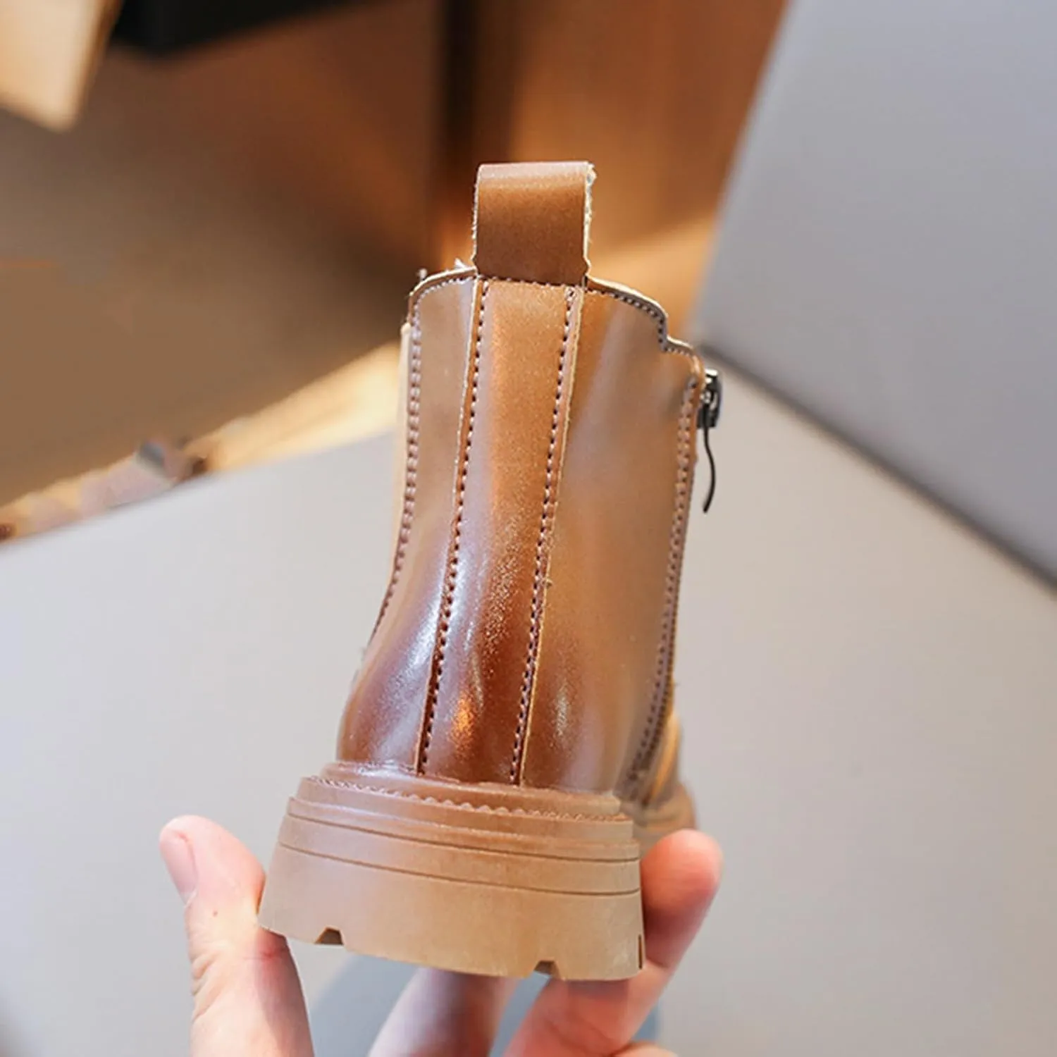 Girl Boots Kids Ankle Boots Chunky Low Heel Booties Western Walking Shoes Combat Ankle Work Boots with Zipper
