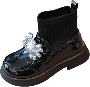 Girls hinestone Mary Jane Boot Jewelry Decoration rystal Sock Shoes Wedding Pary Soft Leather Dress Shoes