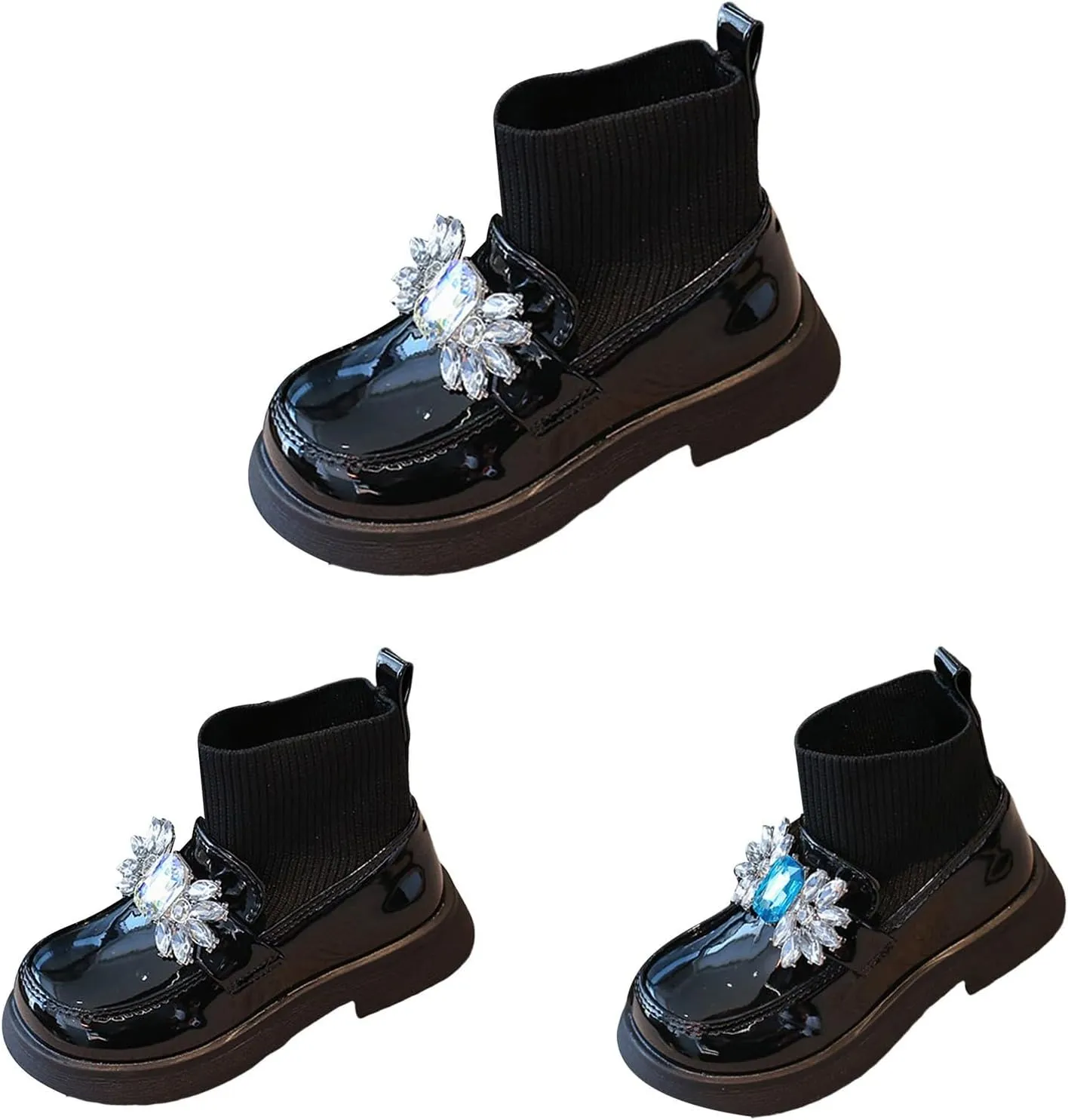 Girls hinestone Mary Jane Boot Jewelry Decoration rystal Sock Shoes Wedding Pary Soft Leather Dress Shoes