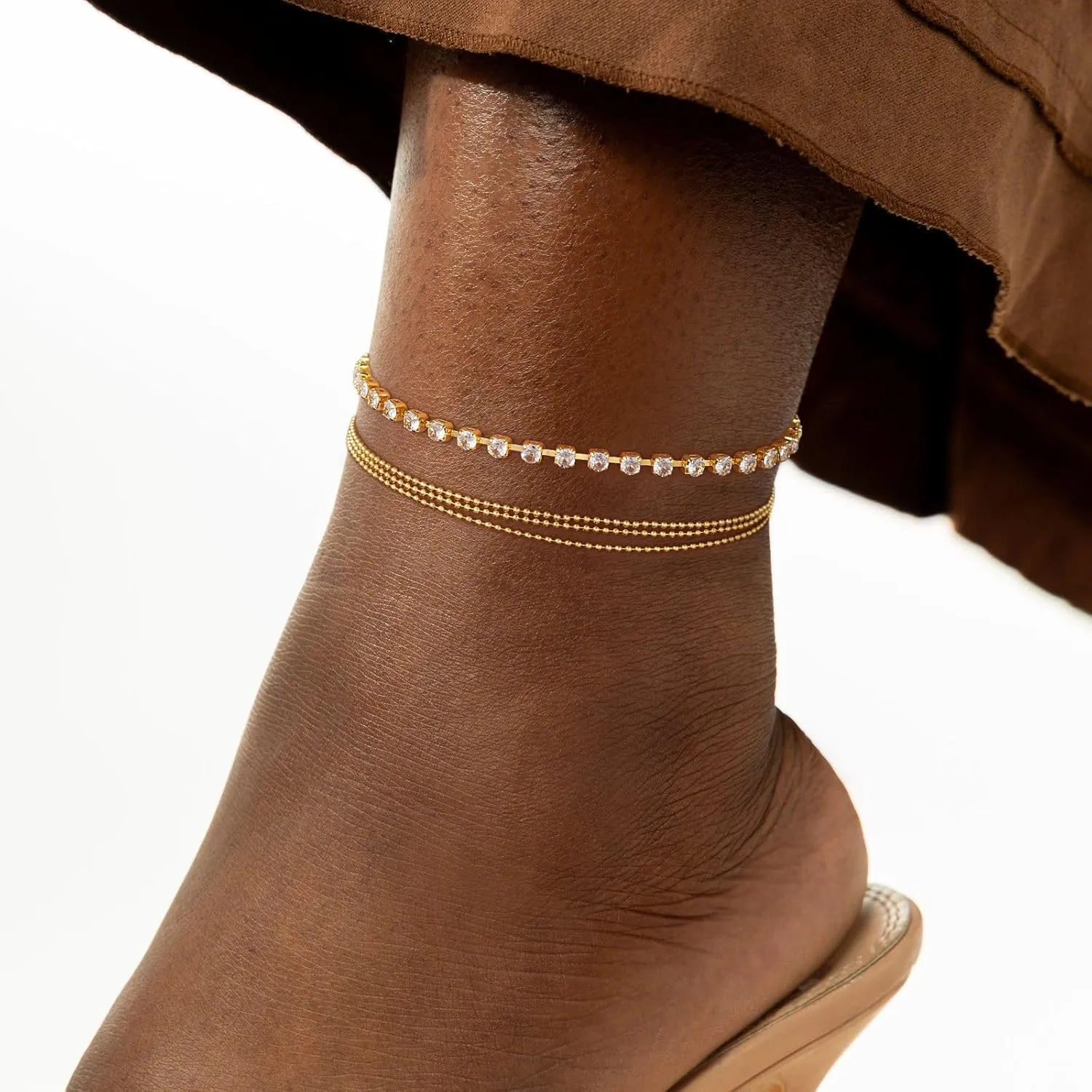 Gold Ankle Bracelets for Women,14K Real Gold Plated Waterproof Anklets Set Layered Anklets for Women Dainty Trendy Jewelry Gift Non Tarnish