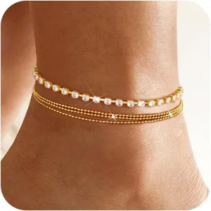 Gold Ankle Bracelets for Women,14K Real Gold Plated Waterproof Anklets Set Layered Anklets for Women Dainty Trendy Jewelry Gift Non Tarnish