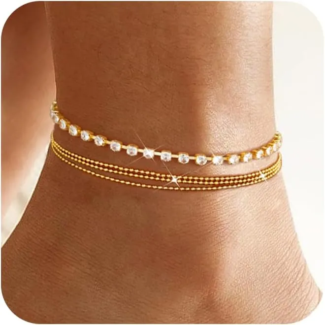 Gold Ankle Bracelets for Women,14K Real Gold Plated Waterproof Anklets Set Layered Anklets for Women Dainty Trendy Jewelry Gift Non Tarnish