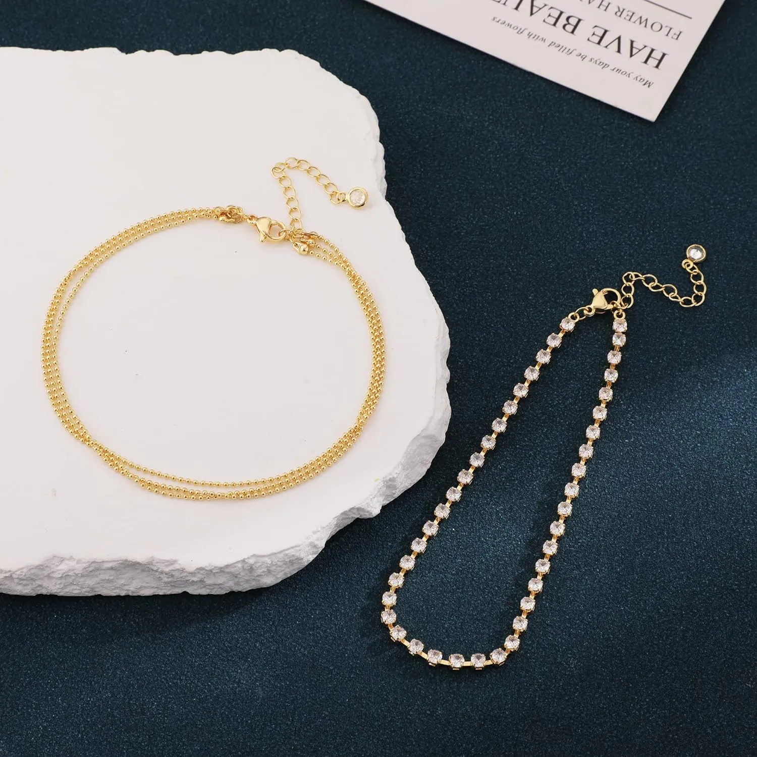 Gold Ankle Bracelets for Women,14K Real Gold Plated Waterproof Anklets Set Layered Anklets for Women Dainty Trendy Jewelry Gift Non Tarnish